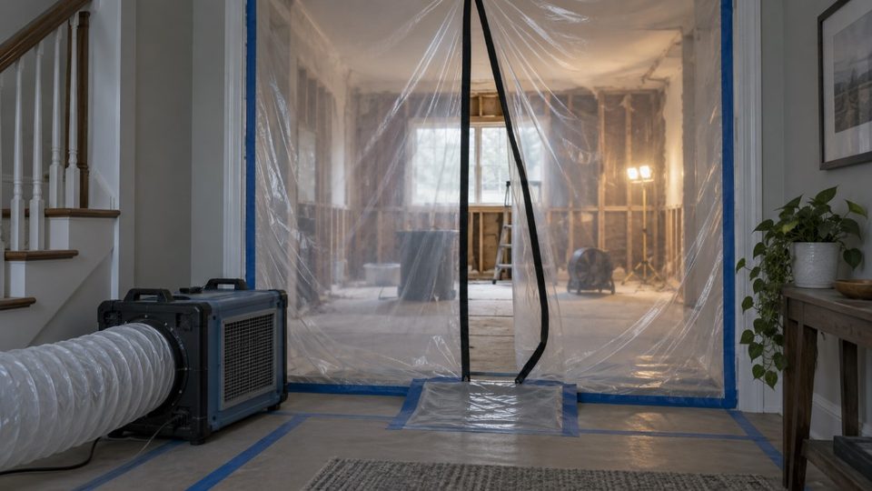 Sealed containment and a negative air machine set up for mold remediation