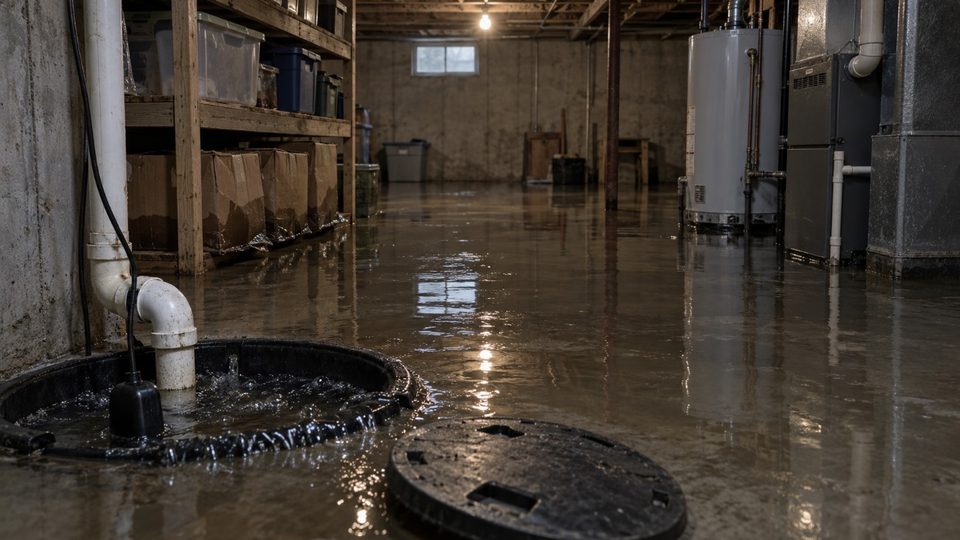 Flooded Janesville basement after a sump pump failure